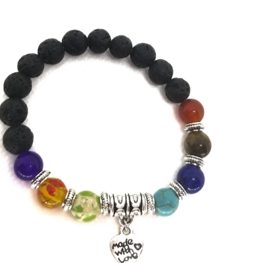 Handmade lava beads 7chakra healing bracelet